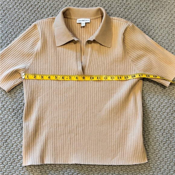 Calvin Klein Jeans Beige Ribbed Polo Sweater - Picture 5 of 5